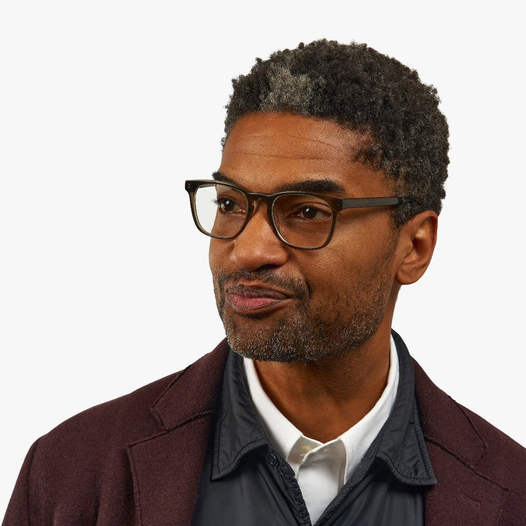 Men's Baker Shiny Olive Blauw licht filter brillen - Luxreaders.be