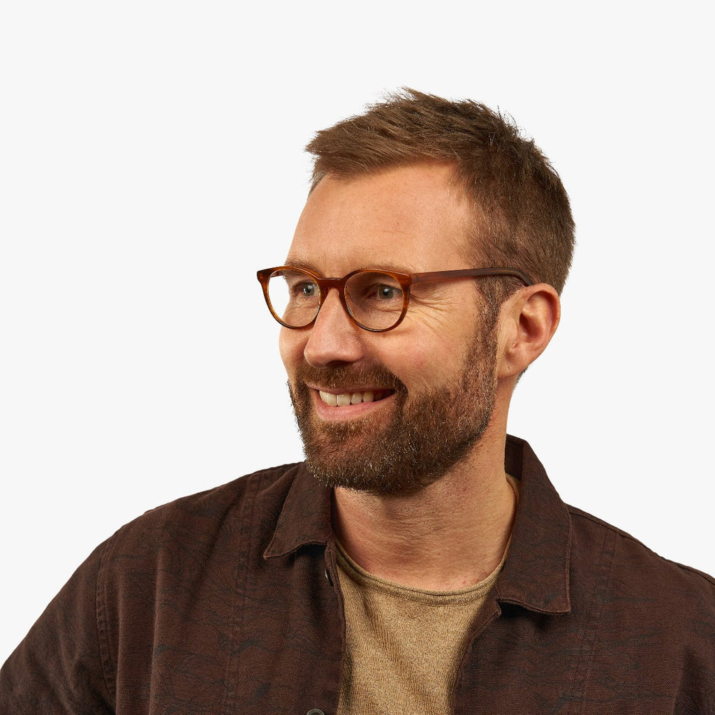 Men's Cole Shiny Walnut Blauw licht filter brillen - Luxreaders.be