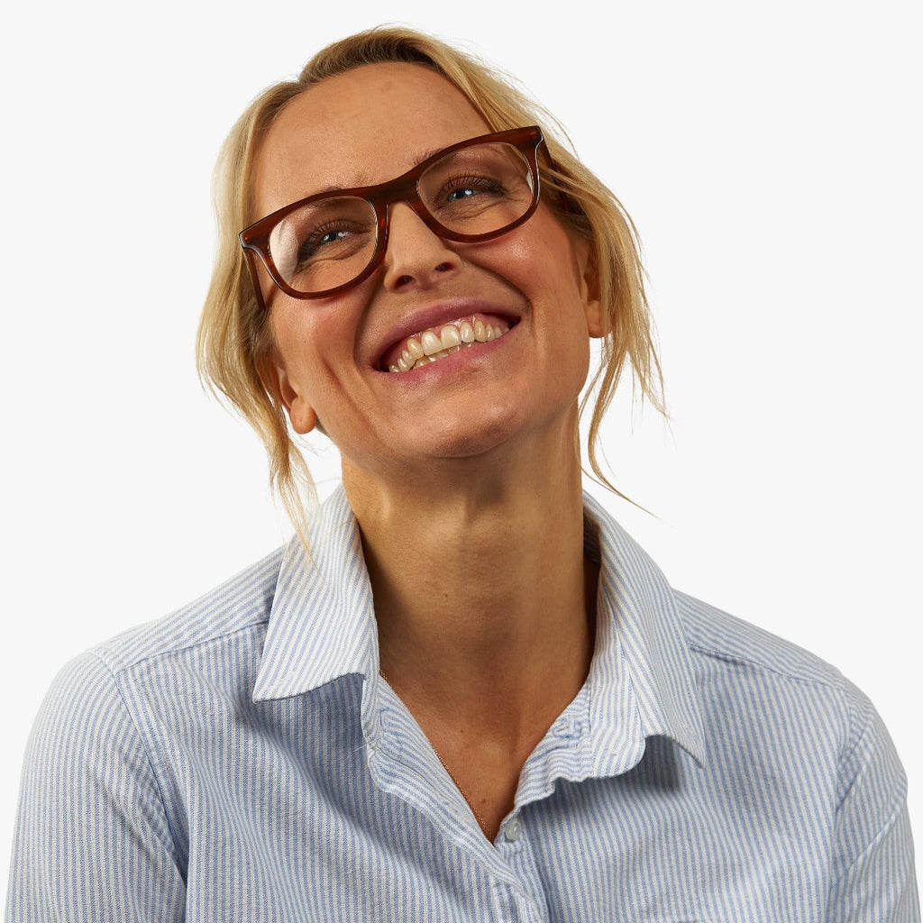 Women's Evans Shiny Walnut Blauw licht filter brillen - Luxreaders.be