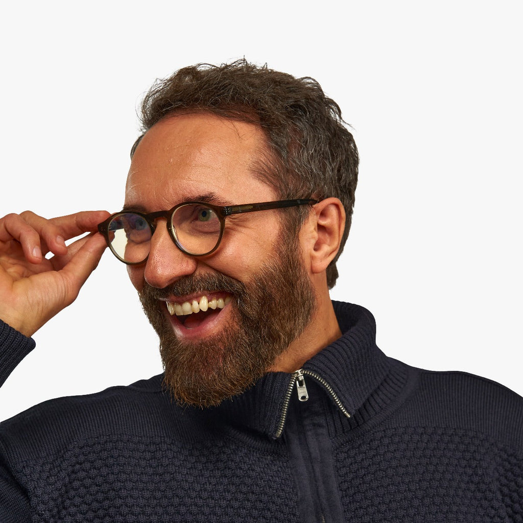 Men's Morgan Shiny Olive Blauw licht filter brillen - Luxreaders.be