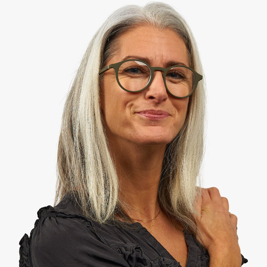 Women's Wood Dark Army Blauw licht filter brillen - Luxreaders.be